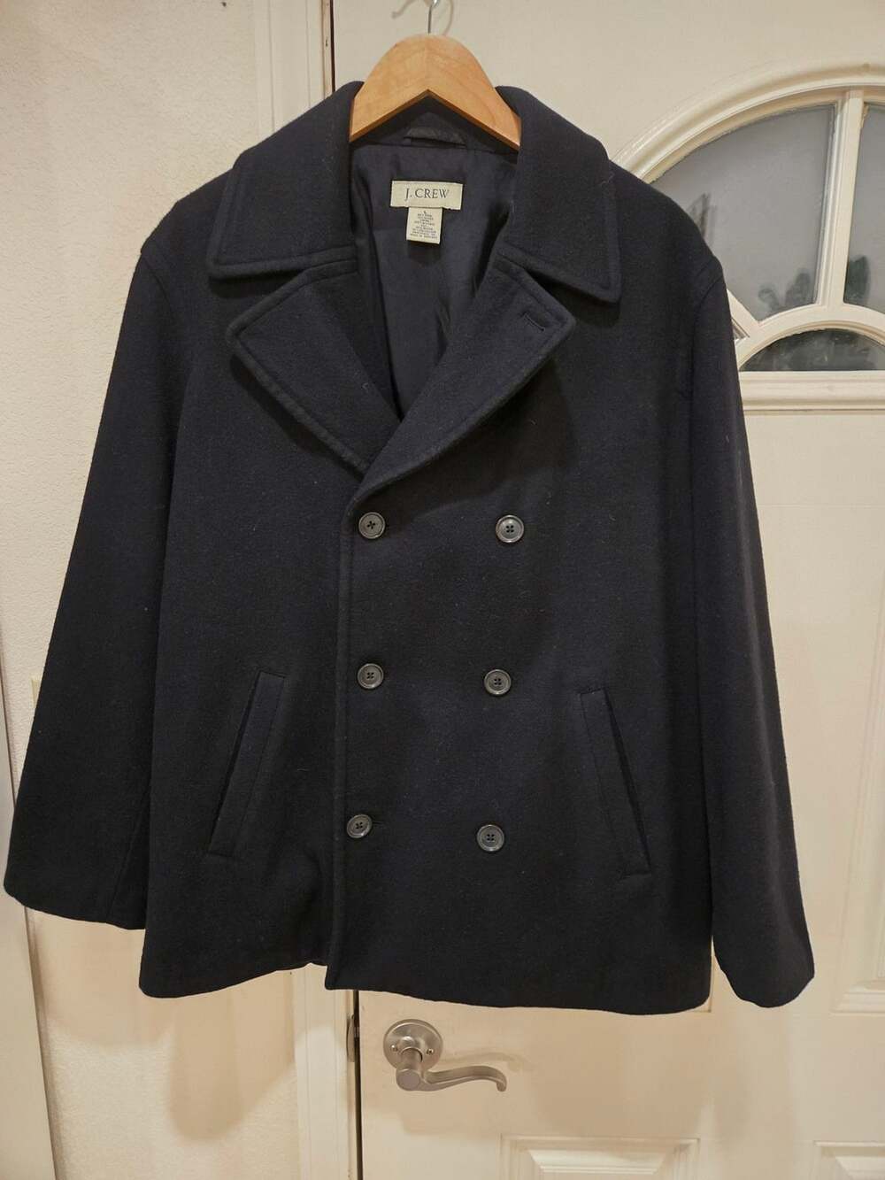 J.Crew Peacoat Size L Black Wool Thinsulate Double Breasted